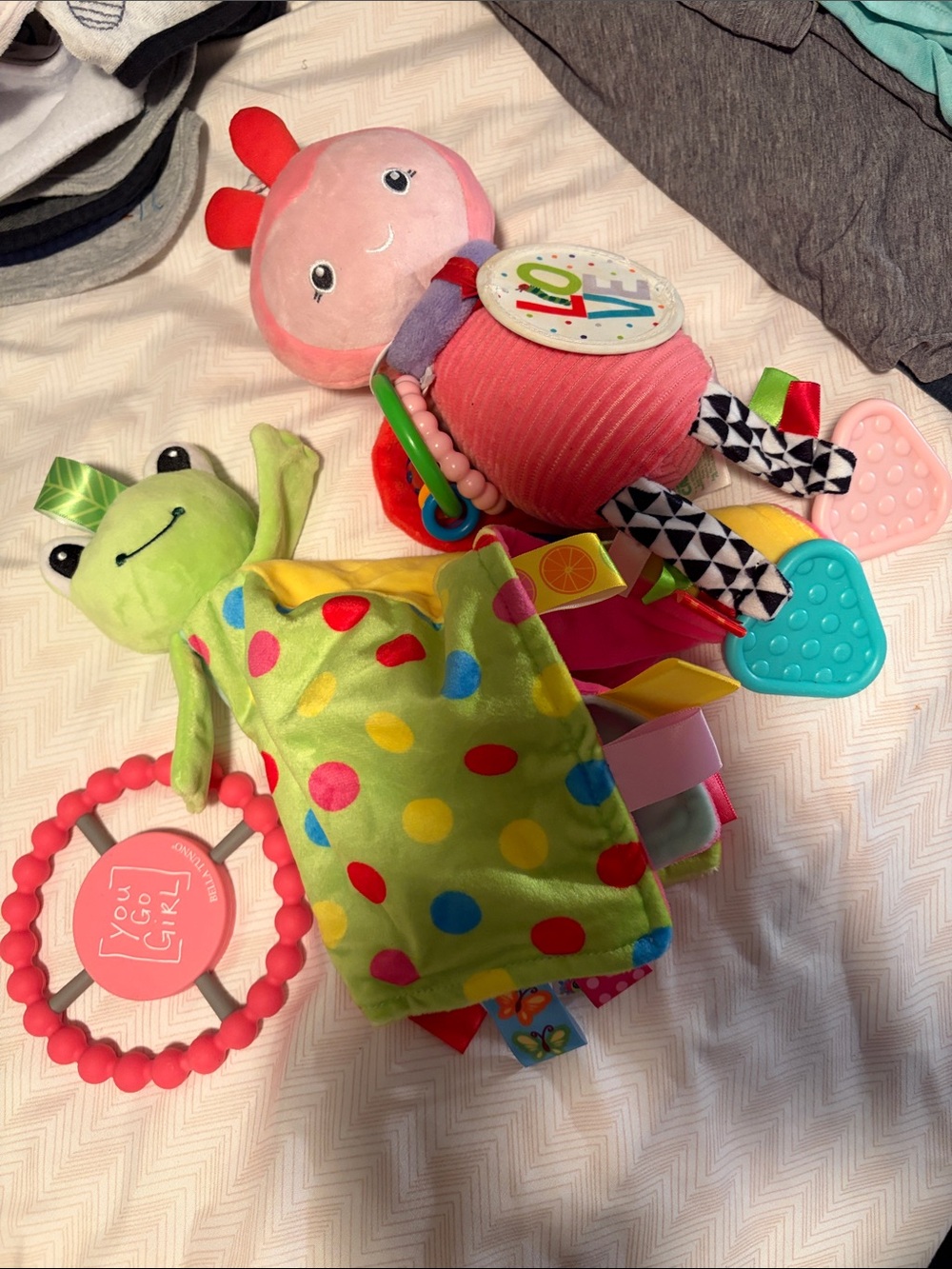3 Baby Girl Sensory Toys Rattles Teethers